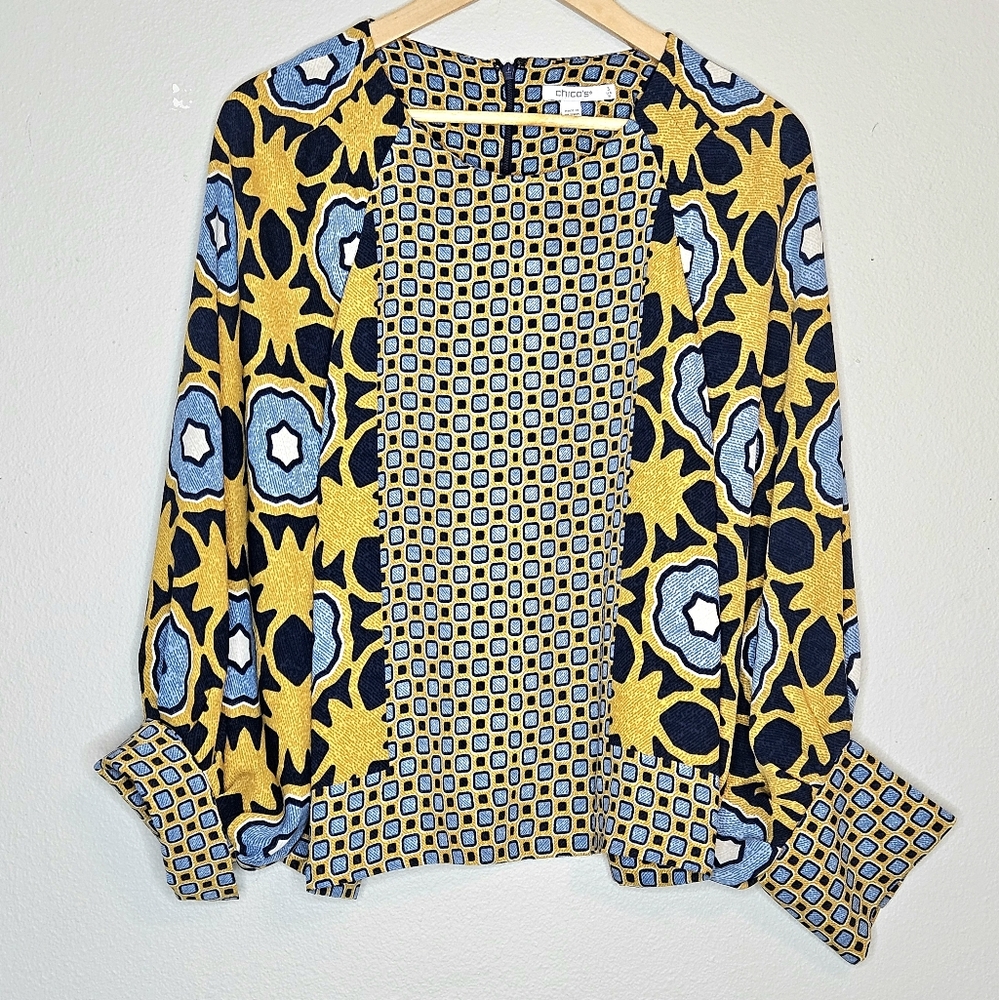 Chico's Geometric Patterned Long Sleeve Blouse Size 16/Chico's 3